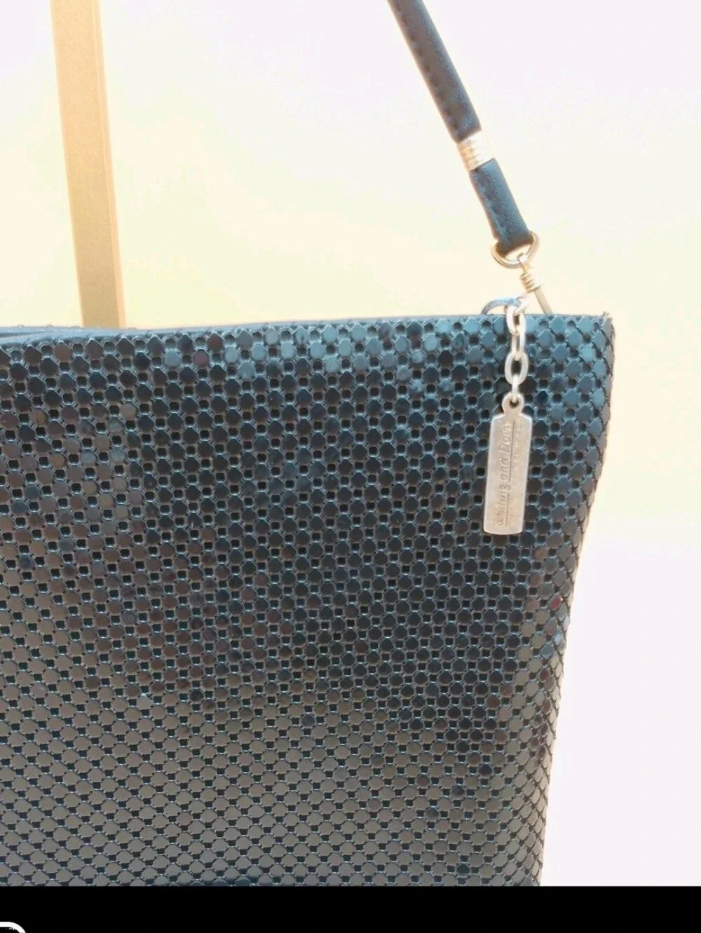 Whiting and Davis Vtg Black Mesh Shoulder Bag 80s Disco Mob Wife Glam Clutch
